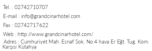 Ktahya Grand nar Hotel telefon numaralar, faks, e-mail, posta adresi ve iletiim bilgileri